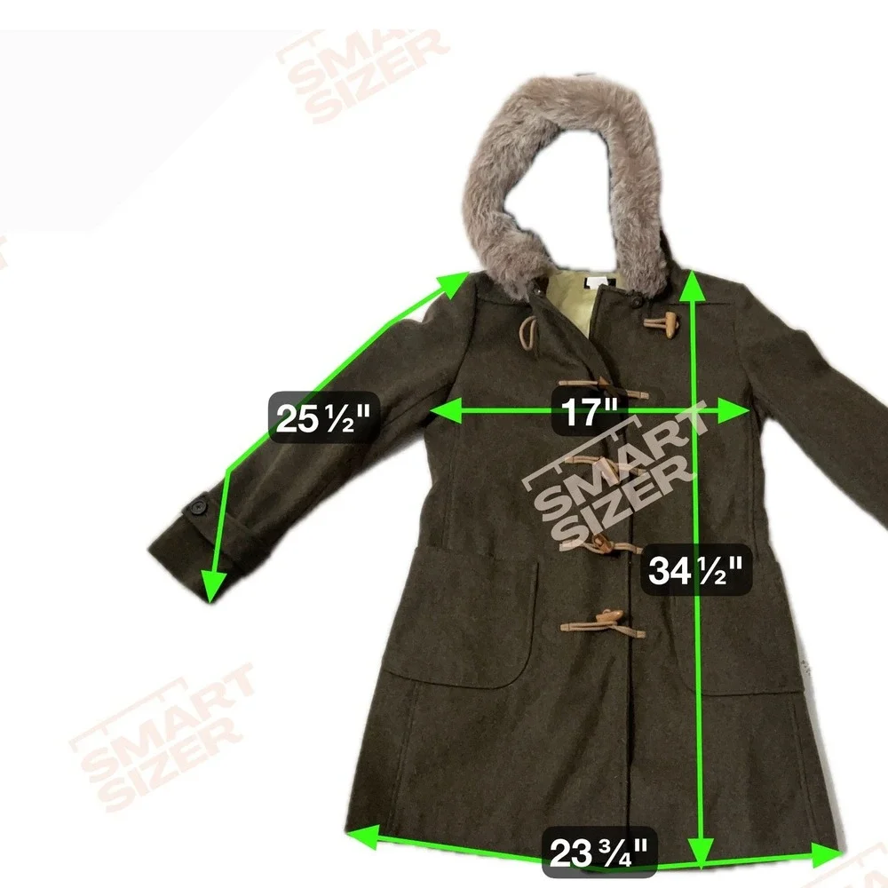 J.Crew Olive‎ Wool Toggle Duffle Coat with Shearling Trimmed Hood – Women's XS - Picture 6 of 6